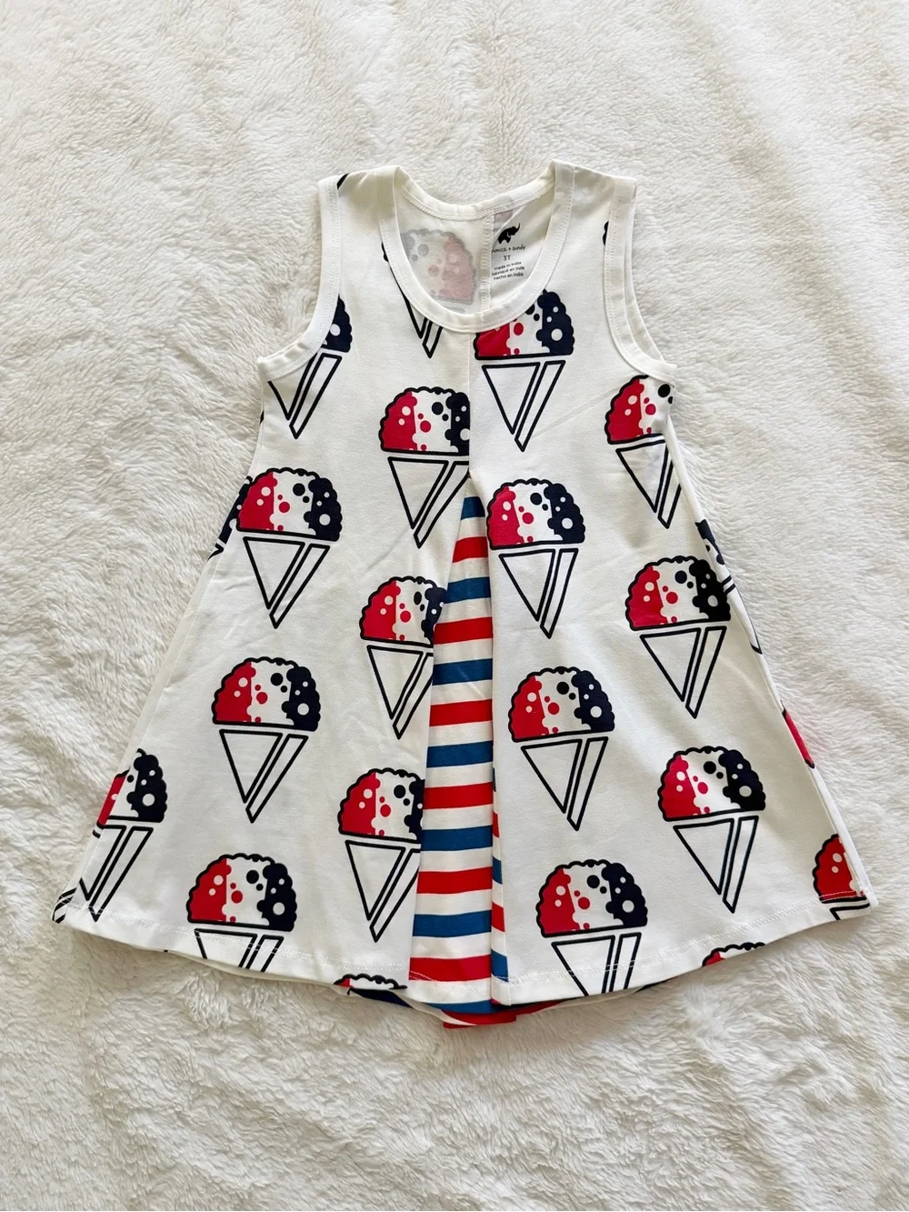 Monica + Andy Snow Cone Stripes Americana Dress White Red Blue Size 3T